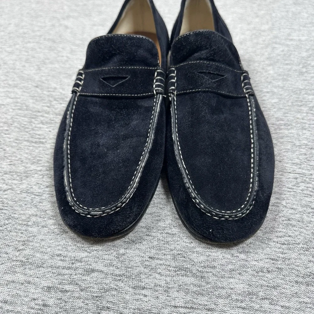 Moreschi Penny Loafers Mens Size 10.5 Blue Suede Leather Shoes Italy Made